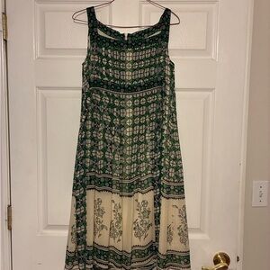 Elegant Green and Cream Patterned Dress Anna Sui for Anthropologie